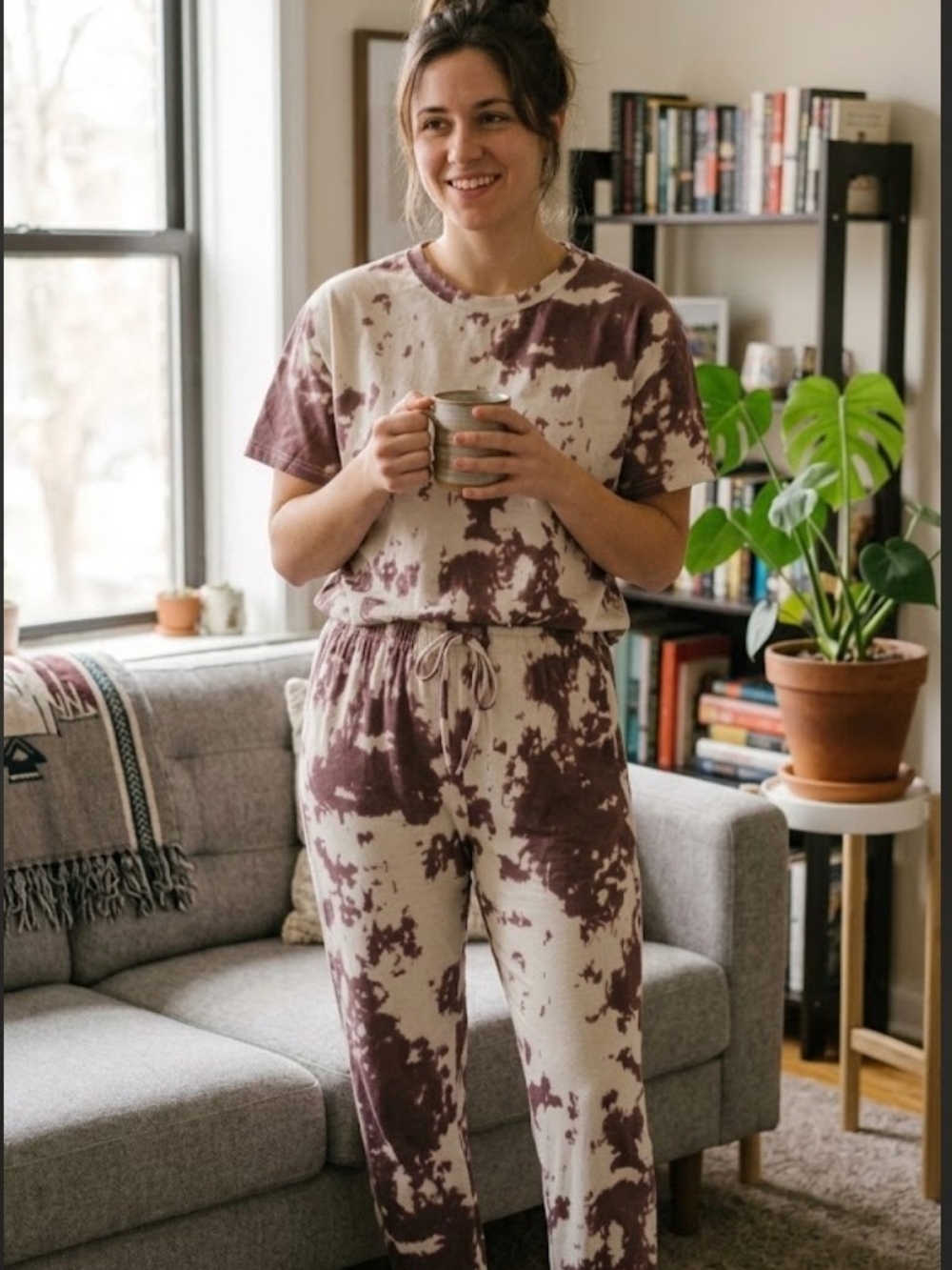 Tie-Dye Loungeset Pants – Cream & Brown